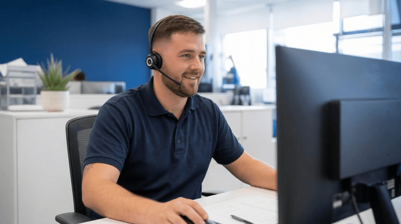 Apollo Skip Hire advisor taking a booking on a headset