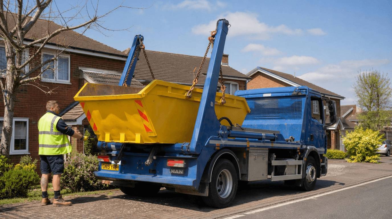 Skip lorry arriving in Belfast