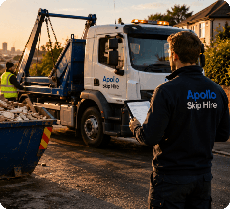 Skip and lorry on a Belfast job