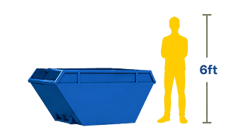 6 Yard Skip shown next to a 6ft person for scale