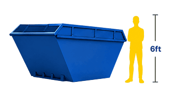 12 Yard Skip shown next to a 6ft person for scale