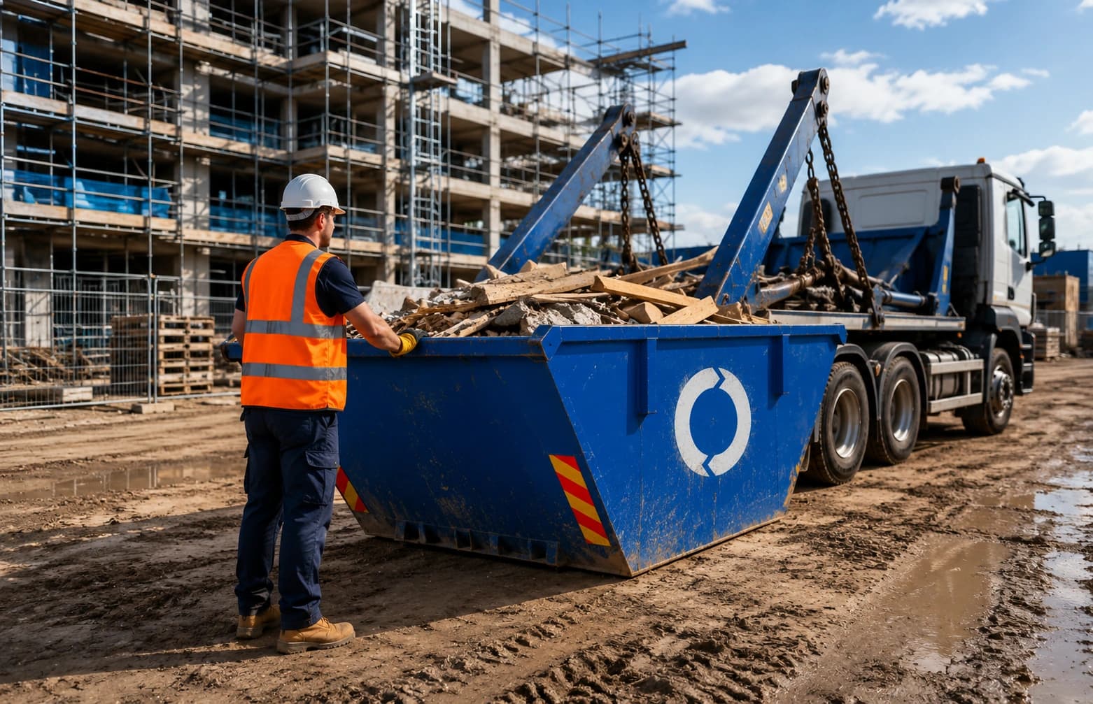 Site worker loading a skip on a Belfast project