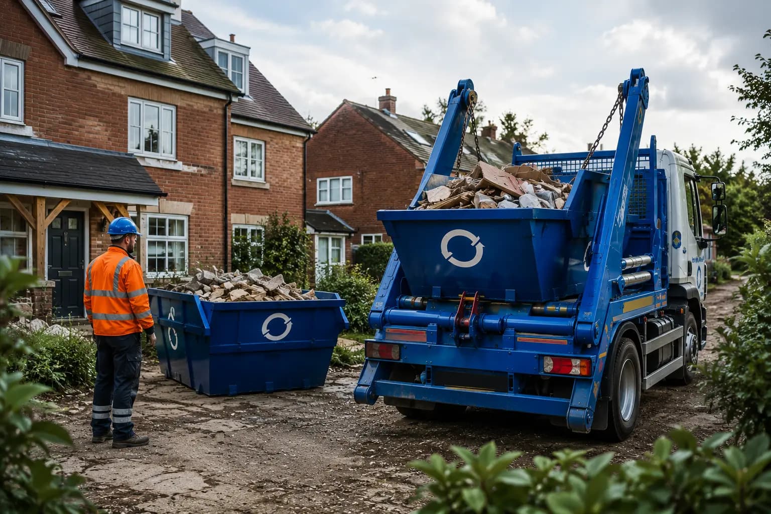 Apollo skip hire lorry delivering in Barnstaple