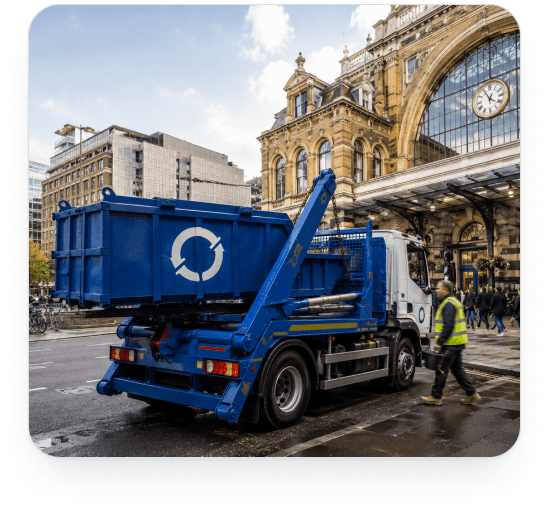 Apollo skip hire truck delivering in Paddington W2